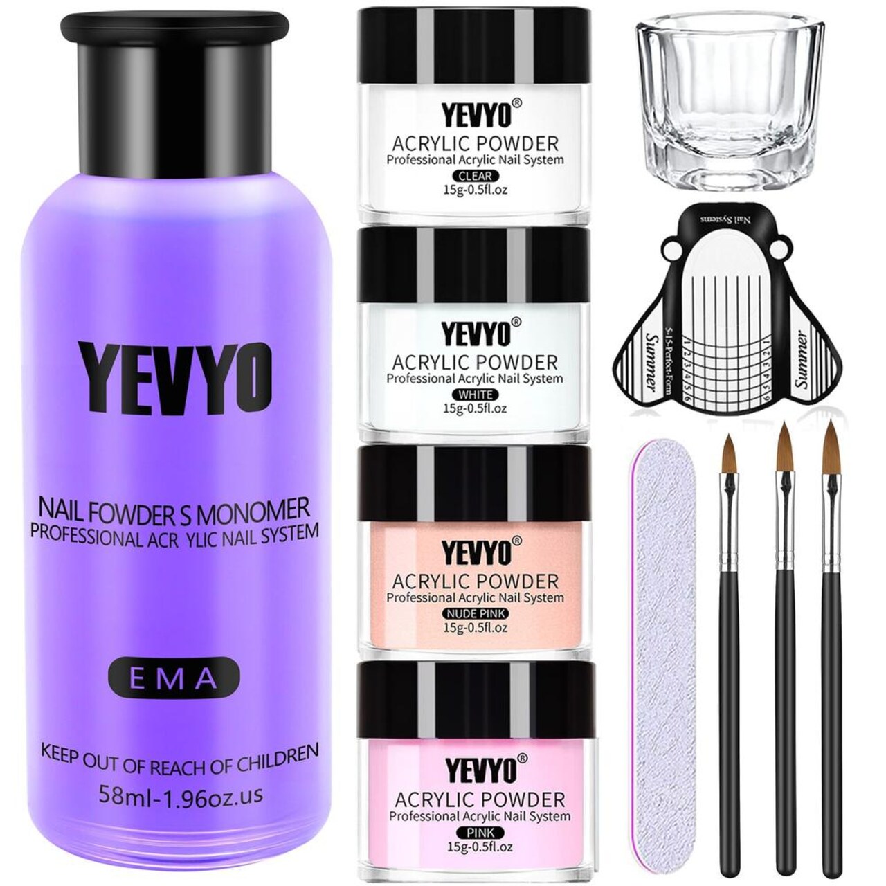 YEVYO - Multicolor - Comprehensive Acrylic Nail Extension Kit for Beginners - 1 Set